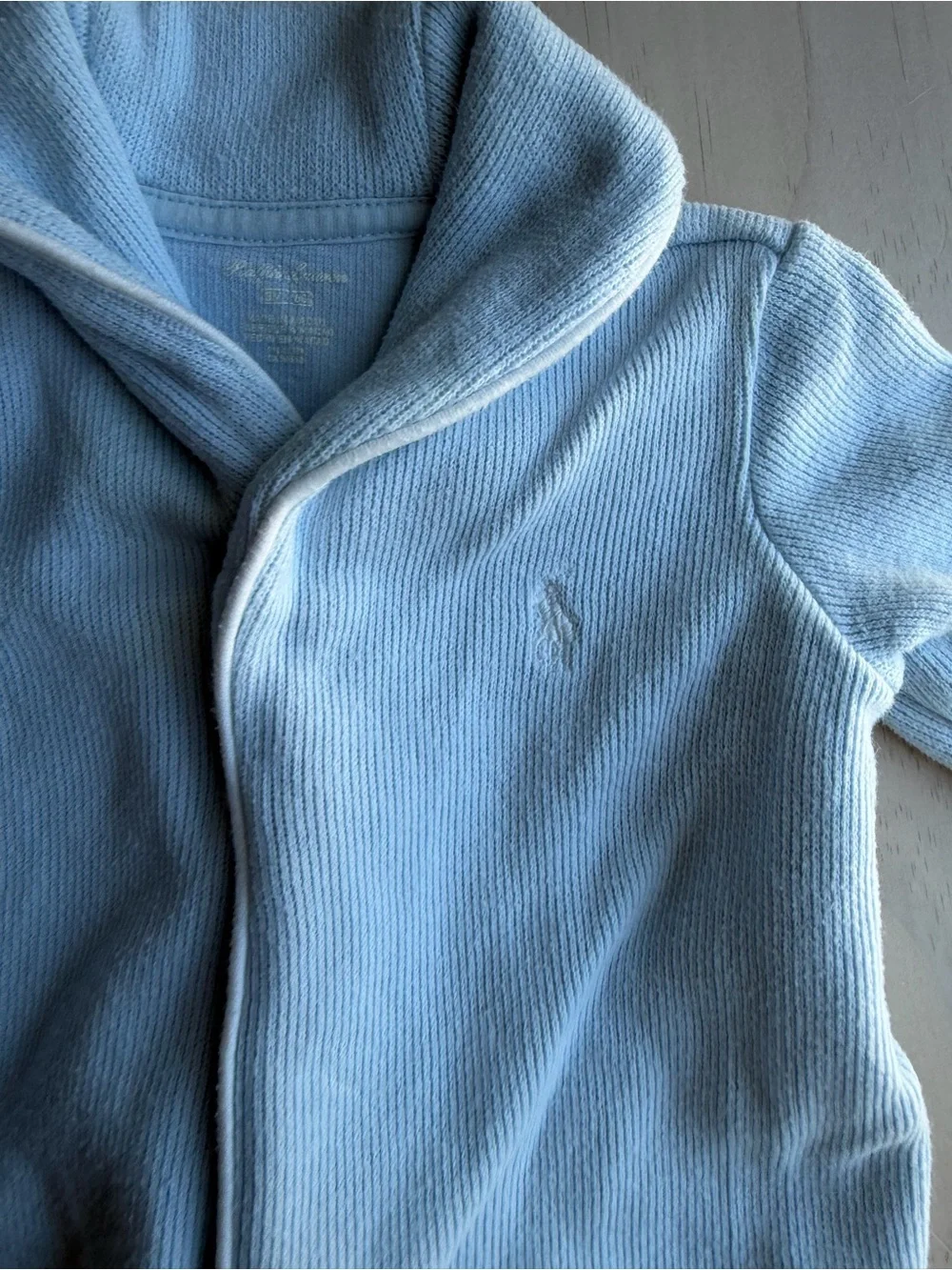 Ralph Lauren Baby Blue Shawl Collar One-Piece Romper